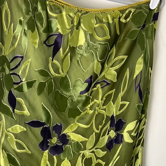 Vintage Jacques Vert 26% Silk Blend Brocade Floral Green Slip Skirt Size 14 - Picture 7 of 13